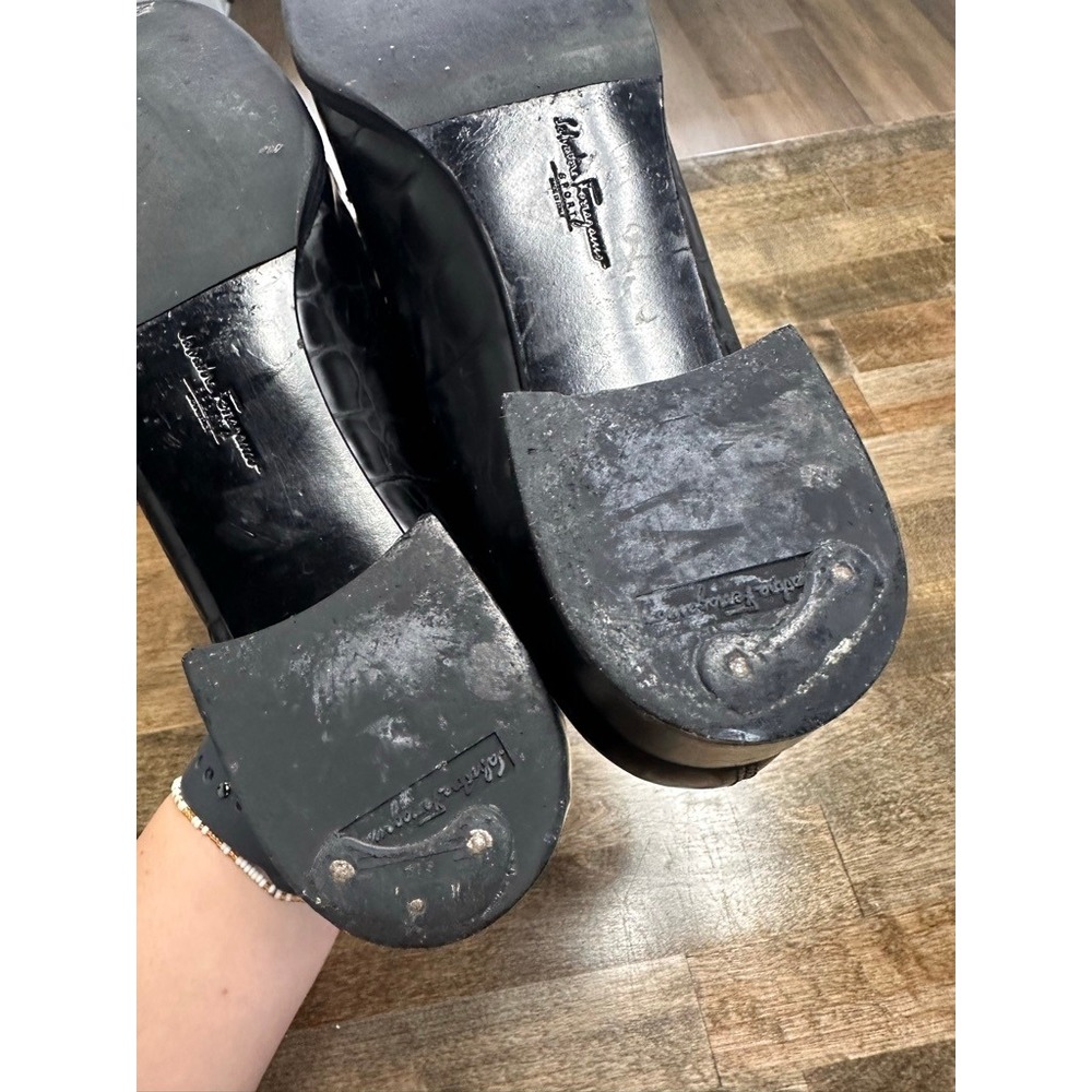 Salvatore Ferragamo Sport Black Croc Embossed Gancini Bit Loafers 7 3A Narrow - Picture 7 of 9